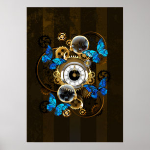 Steampunk tandwielen en blauwe vlinders poster