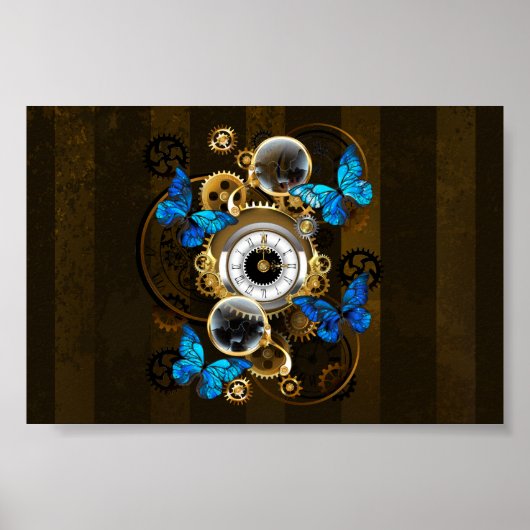 Steampunk tandwielen en blauwe vlinders poster (Voorkant)
