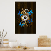 Steampunk tandwielen en blauwe vlinders poster (Keuken)