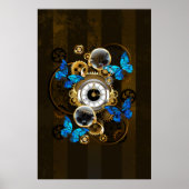 Steampunk tandwielen en blauwe vlinders poster (Voorkant)