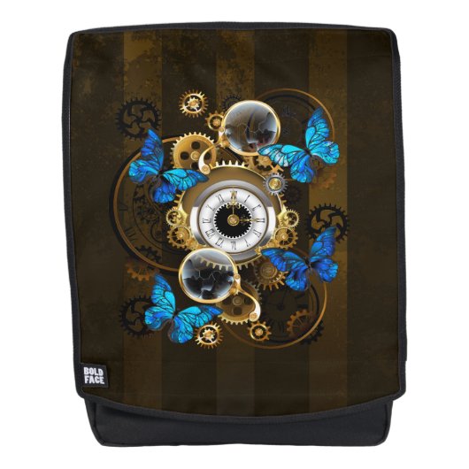 Steampunk tandwielen en blauwe vlinders rugtassen (Voorkant)