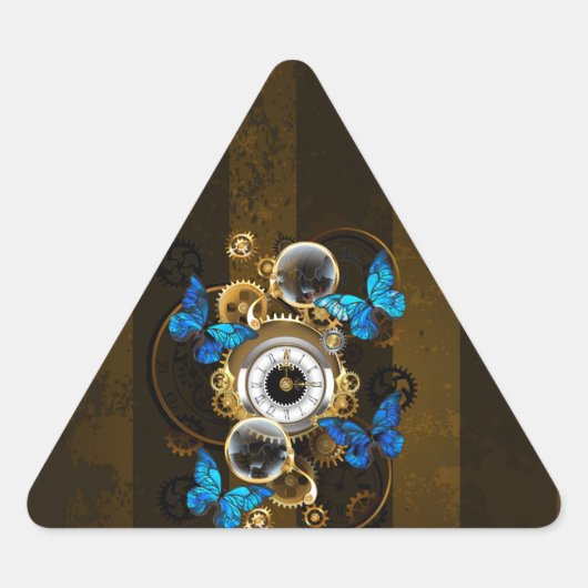 Steampunk tandwielen en blauwe vlinders sticker (Voorkant)