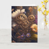 Steampunk Tandwielen en Bloemen | Gewoon Gezegde H Kaart (Gele Bloem)