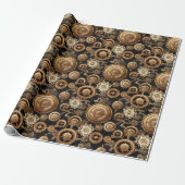 Steampunk tandwielen en bloemen patroon cadeaupapier (Uitgerold)