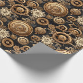 Steampunk tandwielen en bloemen patroon cadeaupapier (Hoek)