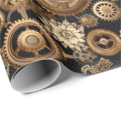 Steampunk tandwielen en bloemen patroon cadeaupapier (Rol Hoek)