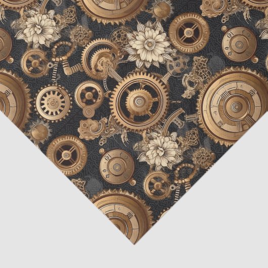 Steampunk tandwielen en bloemen patroon tissuepapier (Detail)