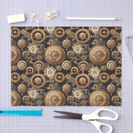 Steampunk tandwielen en bloemen patroon tissuepapier (Craft)