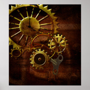 Steampunk tandwielen en pijpen poster