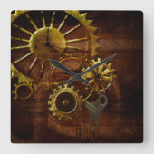 Steampunk tandwielen en pijpen vierkante klok (Voorkant)