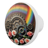 Steampunk tandwielen en regenboog keramische knop (Rechts)