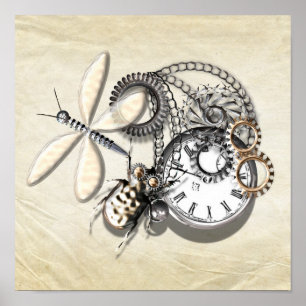 Steampunk tandwielen Mechanische sneden Poster