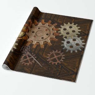 Steampunk-tandwielen op een visueel ontwerp met ki cadeaupapier