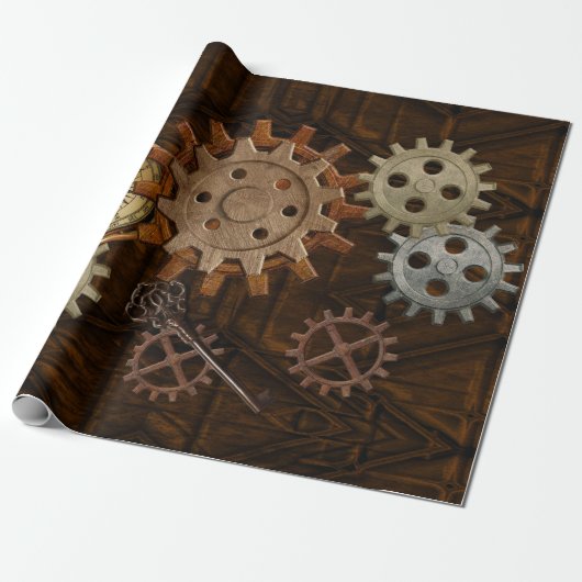 Steampunk-tandwielen op een visueel ontwerp met ki cadeaupapier (Uitgerold)