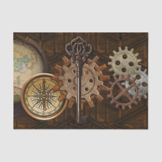 Steampunk-tandwielen op een visueel ontwerp met ki tissuepapier (Voorkant)