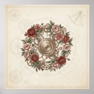 Steampunk Tandwielen Roos Krans Vintage Poster