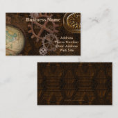 Steampunk-tandwielen, Wereldbol, kompaswerk Visitekaartje (Voorkant / Achterkant)