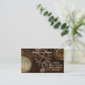 Steampunk-tandwielen, Wereldbol, kompaswerk Visitekaartje (Staand voorkant)