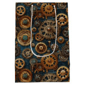Steampunk tandwielpatroon medium cadeauzakje (Achterkant)