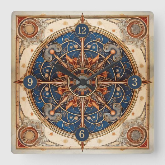 Steampunk Tarot Star Pattern#2 ID1081 Vierkante Klok (Voorkant)