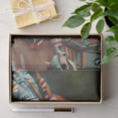 Steampunk Teal Orange Lizard Decoupage Tissuepapier (Geschenk)