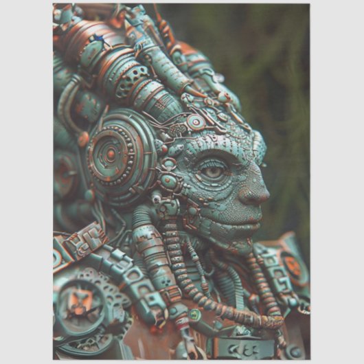 Steampunk Teal Orange Lizard Decoupage Tissuepapier (Voorkant)