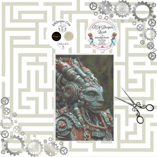 Steampunk Teal Oranje Hagedis Decoupage Tissuepapier