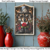 Steampunk teckel hond + rode roos AH1Z decoupage Tissuepapier