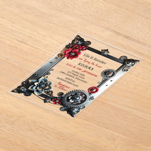 Steampunk thema bruiloft acryl uitnodigingen (Laagn)