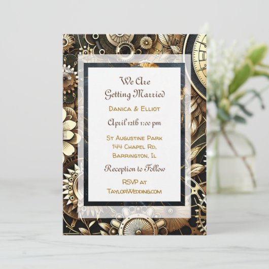 Steampunk thema bruiloft kaart (Staand voorkant)