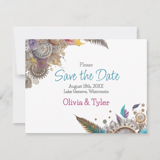 Steampunk thema Bruiloft Save the Date Kaart (Voorkant)