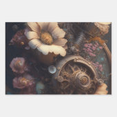 Steampunk Thema Metal Gears and Flowers Verjaardag Inpakpapier Vel (Voorkant 3)
