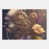 Steampunk Thema Metal Gears and Flowers Verjaardag Inpakpapier Vel (Voorkant 2)