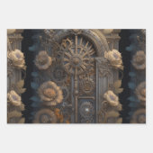Steampunk Thema Metal Gears and Flowers Verjaardag Inpakpapier Vel (Voorkant)