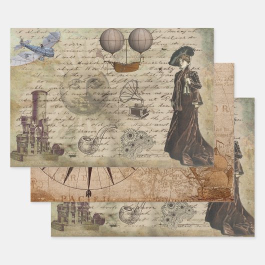  Steampunk Theme Elegant Victoriaans Lady Inpakpapier Vel (Set)
