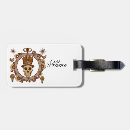 Steampunk Theme Top Hat Skull Thunder_Cove Bagagelabel (Achterkant horizontaal)