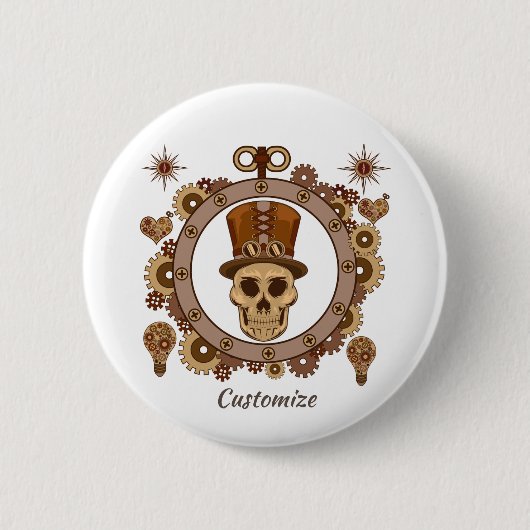Steampunk Theme Top Hat Skull Thunder_Cove Ronde Button 5,7 Cm (Voorkant)