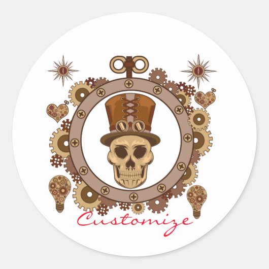 Steampunk Theme Top Hat Skull Thunder_Cove Ronde Sticker (Voorkant)