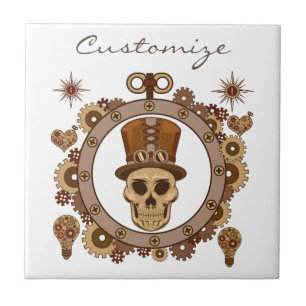 Steampunk Theme Top Hat Skull Thunder_Cove Tegeltje