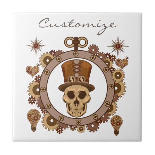 Steampunk Theme Top Hat Skull Thunder_Cove Tegeltje (Voorkant)