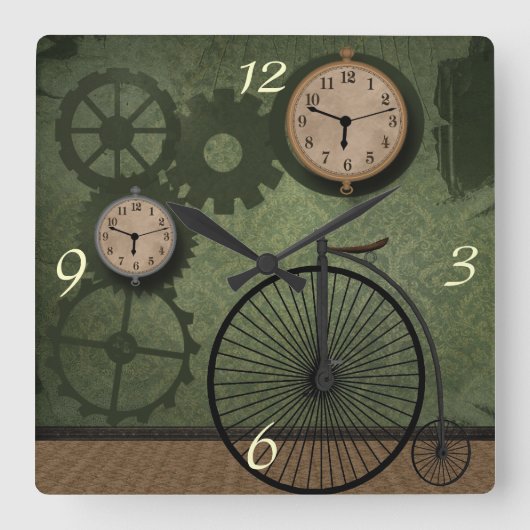  Steampunk Theme Wall Clock Vierkante Klok (Voorkant)