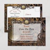 Steampunk Theme Wedding Save the Date Aankondigingskaart (Voorkant / Achterkant)