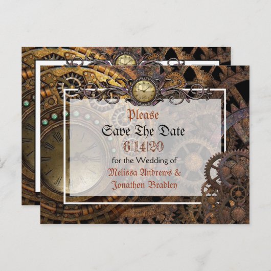 Steampunk Theme Wedding Save the Date Aankondigingskaart (Voorkant / Achterkant)