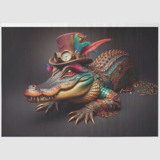 Steampunk TicTok Alligator Decoupage Tissuepapier (Voorkant)