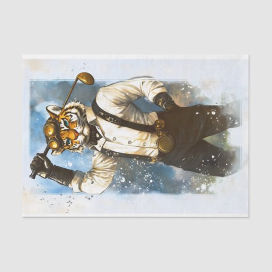 Steampunk Tiger Golfer Waterverf BY7 Decoupage Tissuepapier (Voorkant)