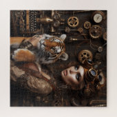 Steampunk - Tijdmachine Jonge Meisje en Tijger 80- Legpuzzel (Horizontaal)