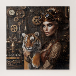 Steampunk - Tijdmachine Jonge Meisje en Tijger 80- Legpuzzel