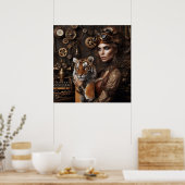 Steampunk - Tijdmachine Jonge Meisje en Tijger 80- Poster (Keuken)