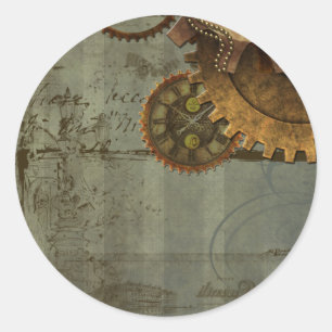 Steampunk-tijdmachine Ronde Sticker