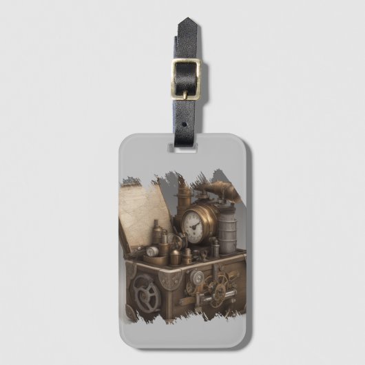 Steampunk tijdmachine -  schatkist bagagelabel (Voorkant (verticaal))